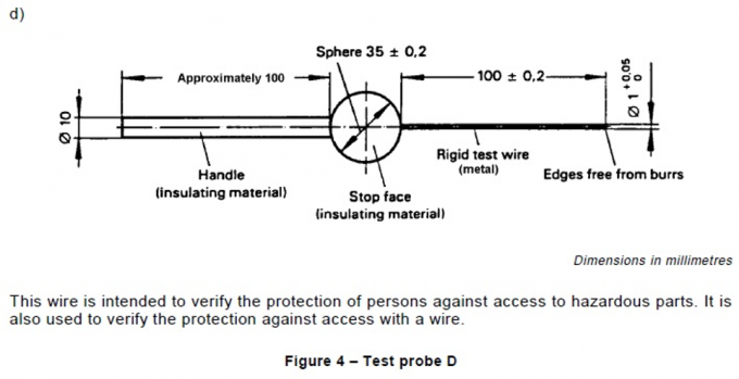 IEC61032 চিত্র 4 বিপজ্জনক অংশ পরীক্ষার জন্য সুরক্ষা যাচাই পরীক্ষা প্রোব D 0